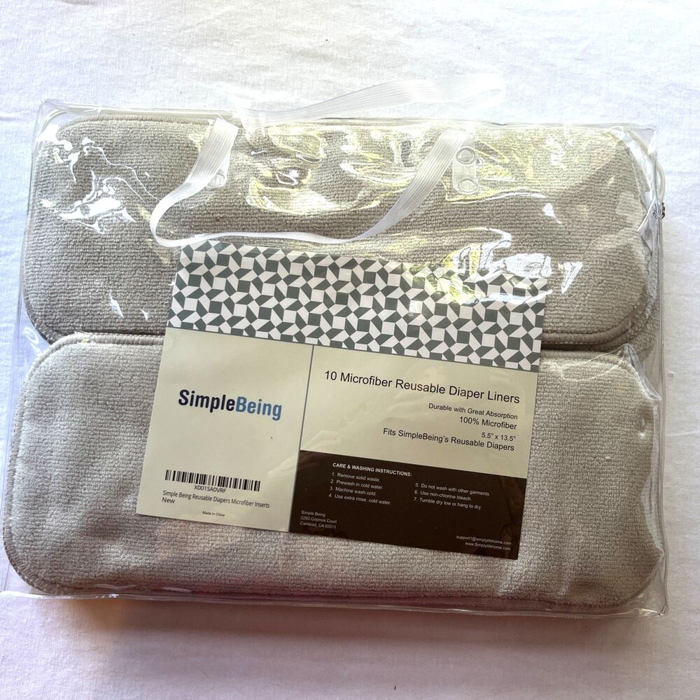 Simple Being Diaper Inserts 10 Pack – Microfiber 5.5"x10"  Cloth Liners Gray